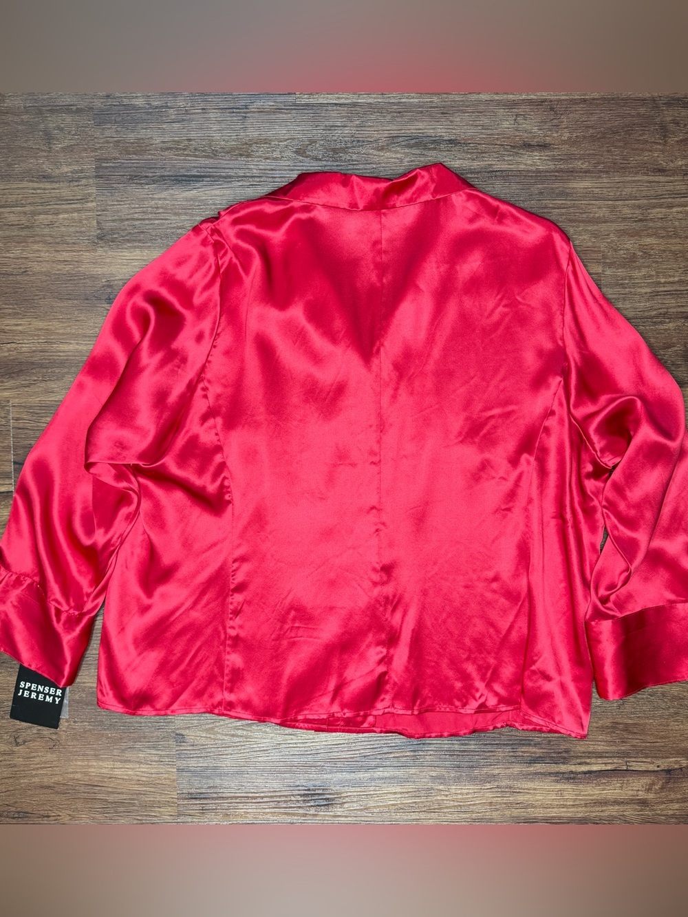 Spencer Jeremy 100% Silk Cherry Red Blouse NWT 2X Hidden Button Shirt - Picture 9 of 12